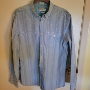 Calvin Klein Blue Checkered Button Down Slim Fit MED